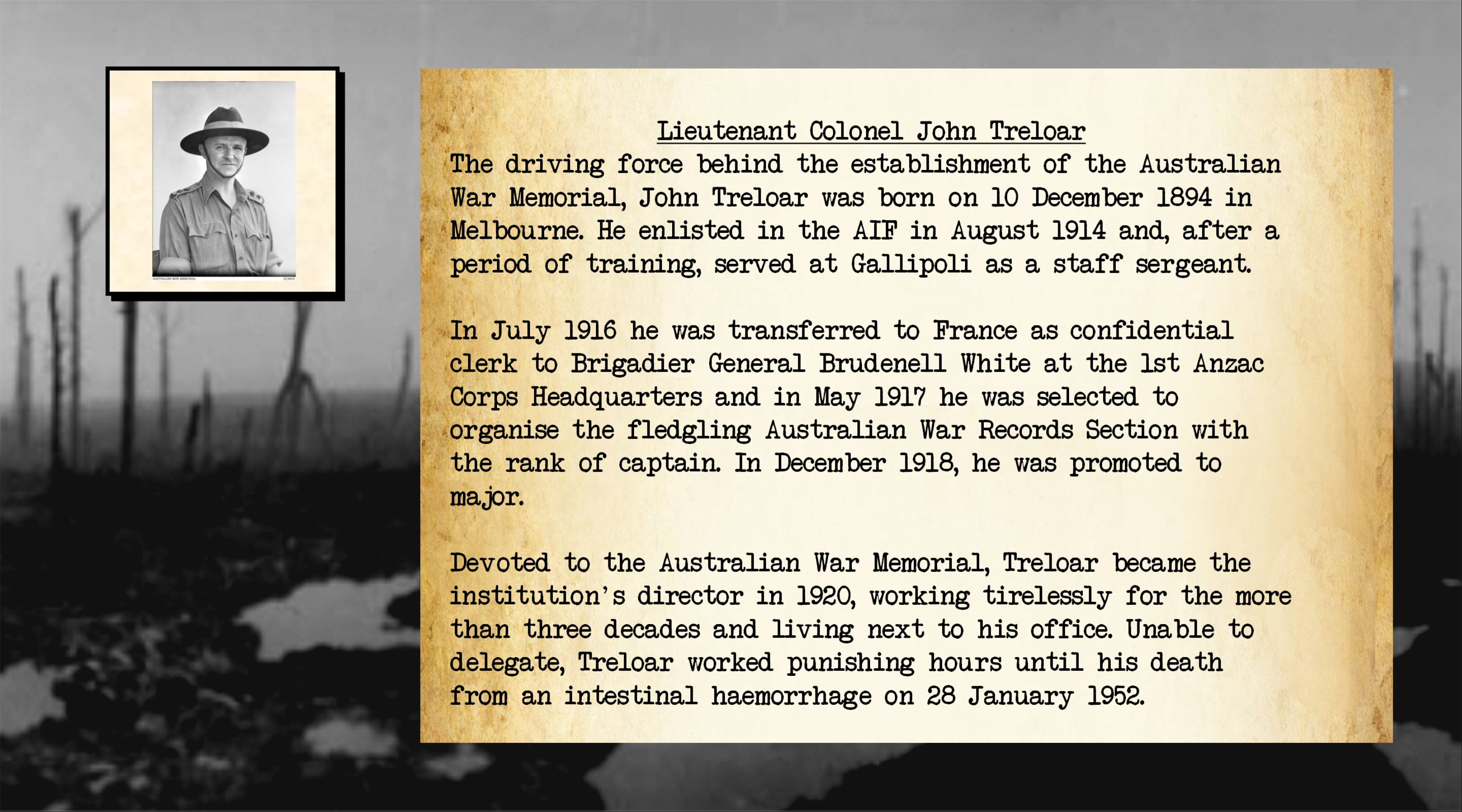 Information about Lieutenant Colonel John Treloar